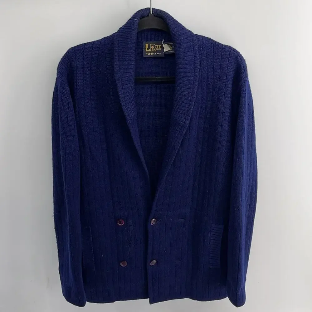 Vintage LR II BY Leroy Knit 100% pure wool double breasted shawl collar cardigan